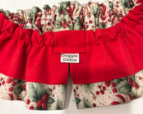 The neck ruffle by doggie dekor - in a retro peppermint fabric with a red fabric overlay
